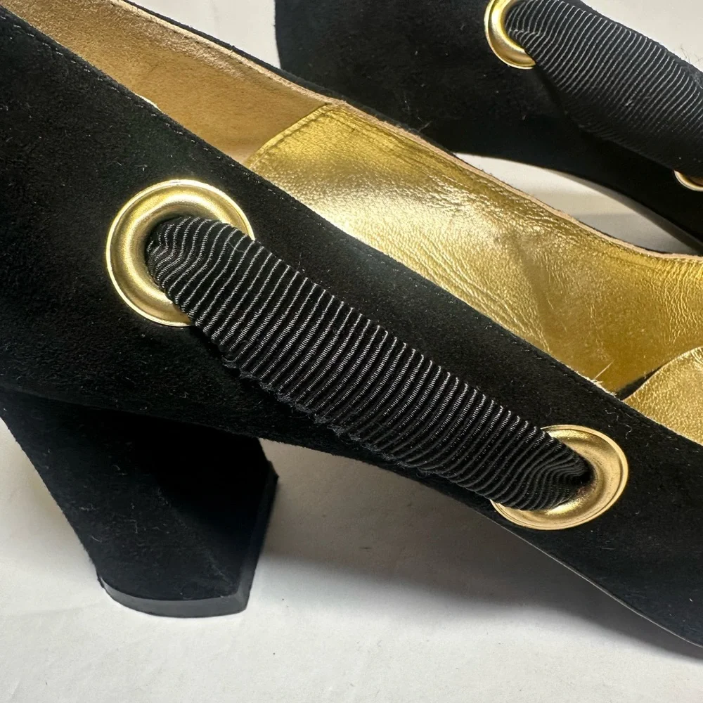 Bettye Muller Black Block Heels‎ with Bow Accent size 37. 1/2